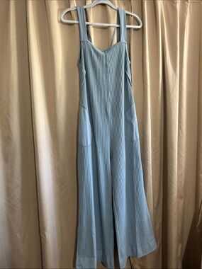 Zenana Outfitters Sky Blue Ribbed Wide-Leg Jumpsuit NWOT